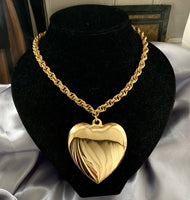 1980s Giant Heart Gold Tone Choker Necklace Pendant