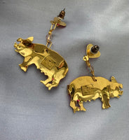 Vintage Lunch At The Ritz Pig Pierced Earrings