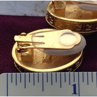 Fendi Logo Earrings Faux Pearl Cabochon Gold tone Clip on