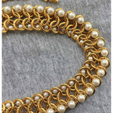 Exquisite! Napier Faux Pearl Necklace Choker Collar Couture Designer Chunky Gold Tone Mogul Statement 16" SUPER RARE Vintage 80s