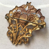 Ornate Antique Victorian Sash Brooch Pin C Clasp art nouveau gold tone Rare