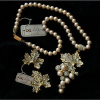 VTG De Liguoro Designer Grape Necklace Earrings set Couture Goldtone Clip NOS EC