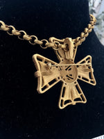 Designer St John Maltese cross brooch meets  Miriam Haskell signed Rolo chain Necklace