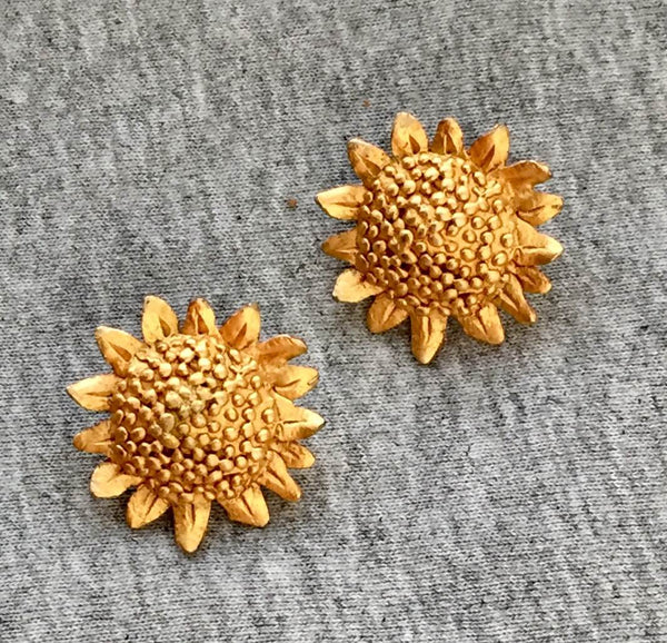 Vtg Kate Hines Sunflower Pierced Earrings