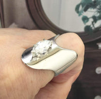 18 Karat White Gold Electric Plate  marquee CZ ring modernist big bold 80s wide rare statement cocktail mod retro