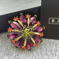 New Old Stock R.J. Graziano sparkling Australian colorful Crystals Brooch Pin