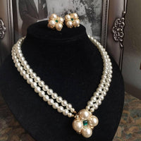 Designer Signed Craft multi-strand Necklace Earrings Set Gold tone