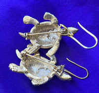 Vintage Cabochon Pave Turtle Earrings Brooch