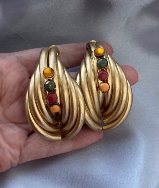 Chunky '80s clip-on Colorful Cabochon EARRINGS