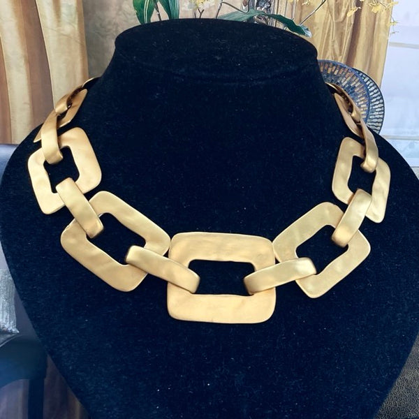 Vintage large square chain link Gold tone Necklace