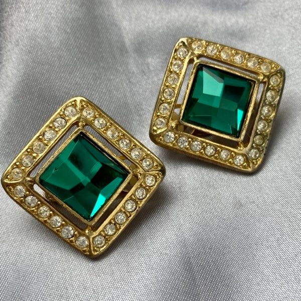 Park Lane Emerald Green Crystal Pave clip-on Earrings