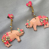 Vintage Lunch At The Ritz Pig Pierced Earrings