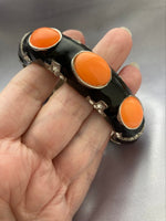Designer BR Black Enamel Orange Cabochon Bracelet