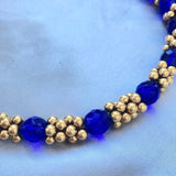 NOS Vintage Robert Lee Morris Blue Glass 24kt Gold Pebble Bead Necklace Choker