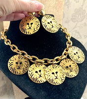 Vtg Anne Klein Designer Cut Out Lion Necklace Set