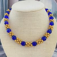 NOS Vintage Robert Lee Morris Blue Glass 24kt Gold Pebble Bead Necklace Choker