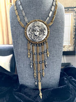 Mysterious woman pendant Fringe necklace vintage