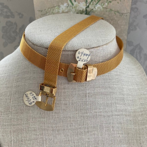 Vintage mesh gold tone Buckle choker necklace bracelet set