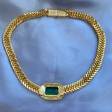 Vintage Green Faceted Crystal Choker Gold tone Necklace
