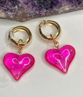 Vintage New Old Stock Heart Acrylic Hoop Gold Tone Statement Earrings