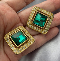 Park Lane Emerald Green Crystal Pave clip-on Earrings
