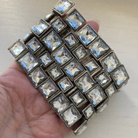 Vtg Heavy Crystal Silvertone Stretch Wrap Bracelet