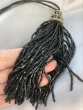 Vintage Black Glass Tassel Leather Cord Necklace