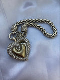 Vintage puffy heart bracelet silvertone wheat chain
