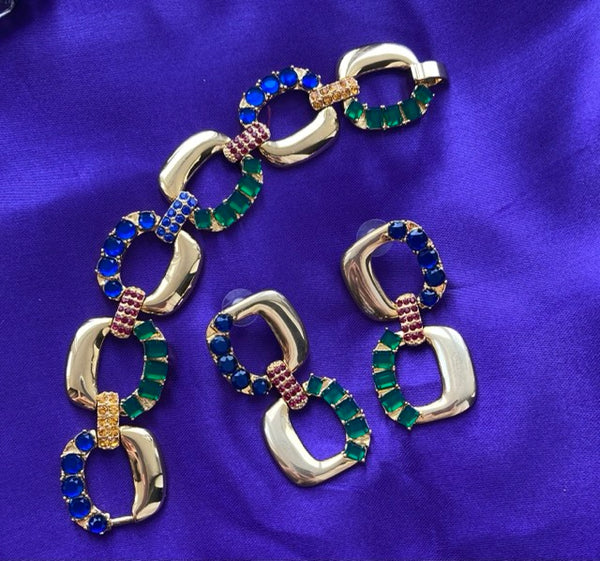 Vtg Scaaci Jeweled Bracelet Earrings Set