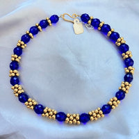 NOS Vintage Robert Lee Morris Blue Glass 24kt Gold Pebble Bead Necklace Choker