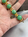 Vtg Green Art Glass Cabochon Bracelet