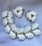 Lisner White Enamel Angel Wings Bracelet Earrings Set