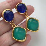 Colorful Cabochon Blue Green Drop Pierced Earrings