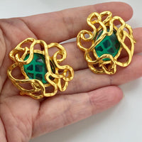 Brutalist Caged Green Cab Pierced Earrings Button