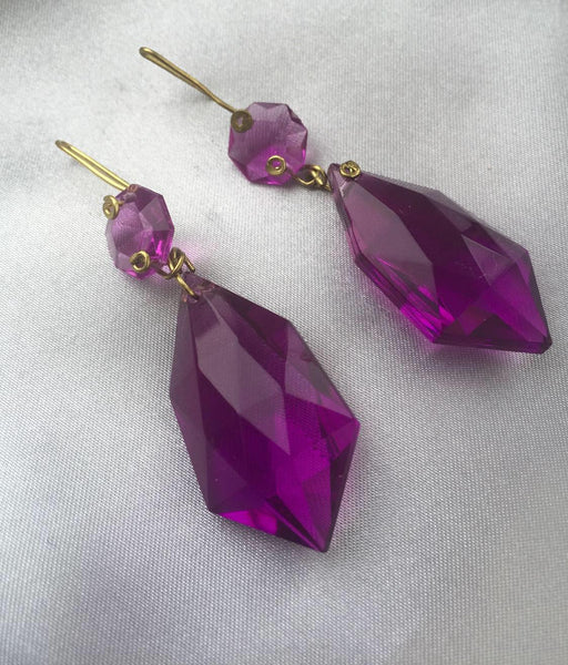 Vtg Purple Crystal Earrings Pierced