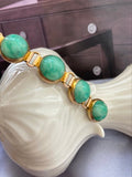 Vtg Green Art Glass Cabochon Bracelet