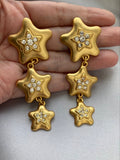 vtg Graduated Star Earrings rhinestone Clip-on 