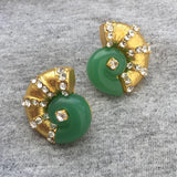 Faux Jade Snail Escargot Crystal Pierced Earrings