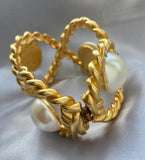 Vintage Les Bernard Pearl Cabochon Gold tone Crystal Bracelet