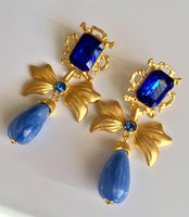 Blue Crystal Bow Teardrop Pierced Earrings.