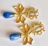 Blue Crystal Bow Teardrop Pierced Earrings.