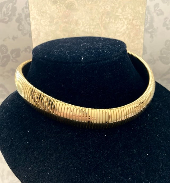 Vintage Designer Monet Omega Thick Choker Gold tone Necklace