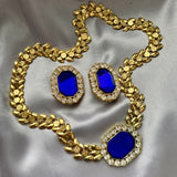 Vintage Park Lane Blue Crystal Rhinestone Necklace Earring Set