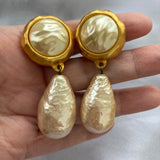 Vintage Robert Lee Morris faux Baroque Pearl clip-on 24 kt Gold Plated Earrings