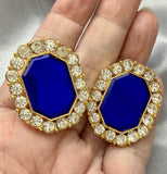 Vintage Park Lane Blue Glass Clear Rhinestone Clip-on Earrings