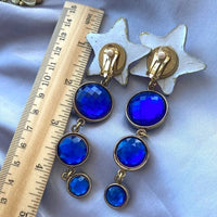 Fun star blue cabochon earrings vintage