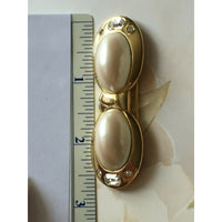 SIGNED CRAFT Faux PEARL Crystal Gold Tone Long MOD BROOCH PIN DESIGNER