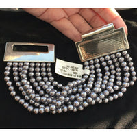 Kenneth Lane wide bead silver tone bracelet art deco modernist designer Couture