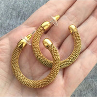 Mash Thick Gold tone HOOP Earrings Dangle Pierced Vintage 70s modernist