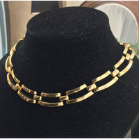 80s ANNE KLEIN NECKLACE Signed Modernist chunky art deco chain link Choker Collar statement gold tone Vintage Designer Couture